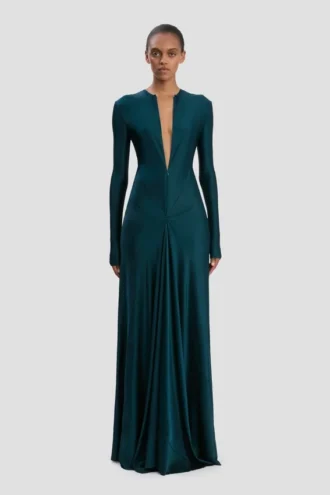 Abito con cut-out in verde acqua scuro