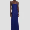 Abito drappeggiato con spalline in indaco brillante Abito drappeggiato con spalline in indaco brillante