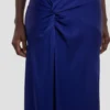 Abito drappeggiato con spalline in indaco brillante Abito drappeggiato con spalline in indaco brillante