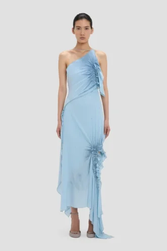 Abito halter smockato in blu ionico