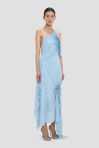 Abito halter smockato in blu ionico