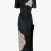 Abito midi con orlo asimmetrico e stampa floreale blu navy scuro Abito midi con orlo asimmetrico e stampa floreale blu navy scuro