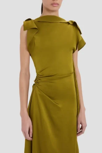Abito midi drappeggiato color muschio