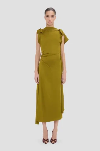 Abito midi drappeggiato color muschio