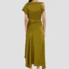 Abito midi drappeggiato color muschio Abito midi drappeggiato color muschio