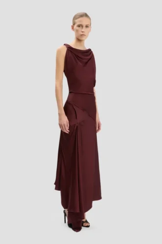 Abito midi Posy in bordeaux