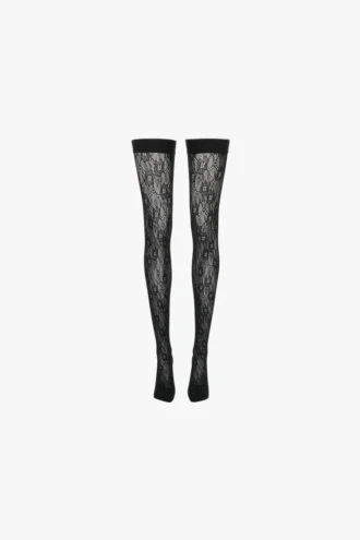 Autoreggenti in pizzo con monogramma VB in nero