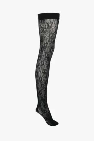 Autoreggenti in pizzo con monogramma VB in nero
