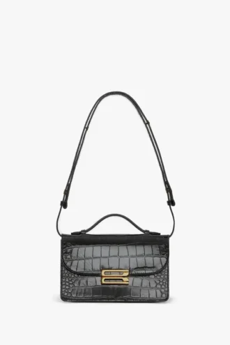 Borsa Dorian piccola in pelle nera goffrata