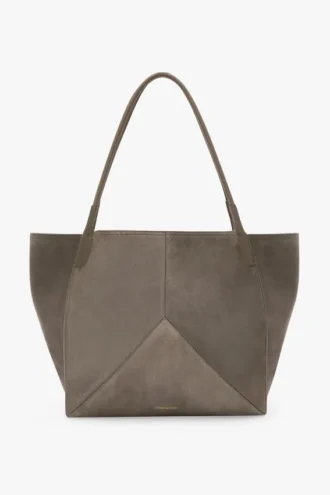 Borsa tote The Victoria grande in pelle scamosciata grigio ghiaia