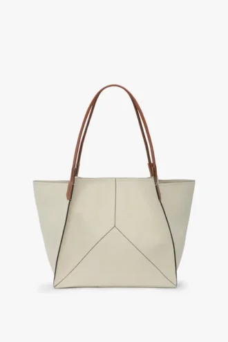 Borsa tote Victoria grande in tela avorio