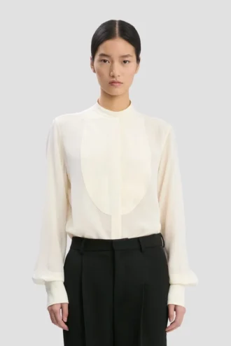 Camicia con dettaglio a pettorina in avorio