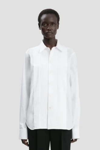 Camicia con pieghe a spillo in bianco