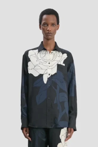 Camicia pigiama con stampa floreale blu navy scuro