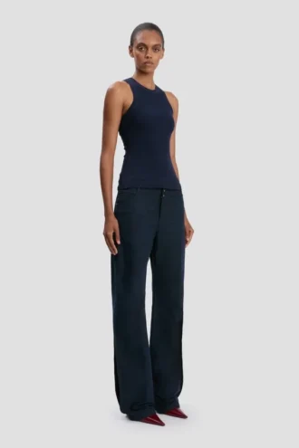 Canotta a costine in blu navy