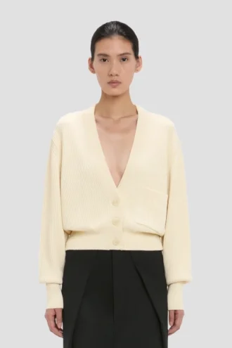 Cardigan con tasche a cavo in avorio