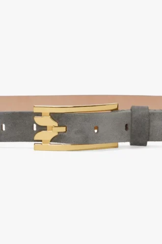 Cintura con fibbia a spillo Dorian in pelle scamosciata grigio ghiaia