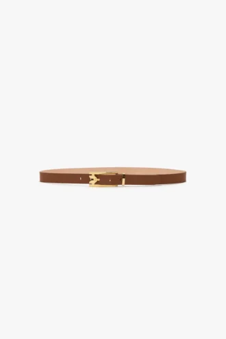 Cintura Dorian con fibbia a spillo in pelle liscia color cuoio scuro
