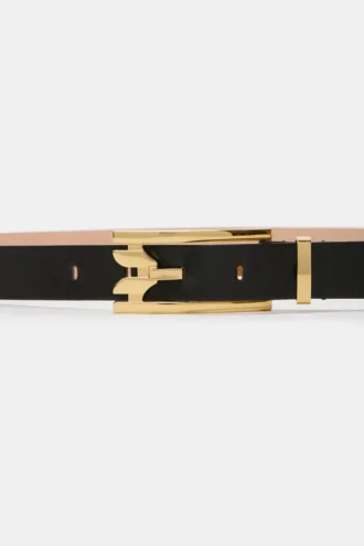 Cintura Dorian con fibbia a spillo in pelle liscia nera