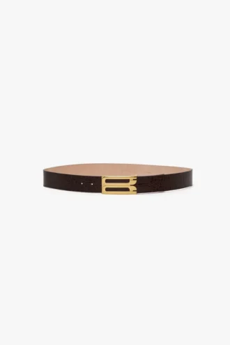 Cintura Jumbo Dorian in pelle goffrata coccodrillo marrone scuro