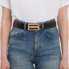 Cintura Jumbo Dorian in pelle goffrata coccodrillo marrone scuro Cintura Jumbo Dorian in pelle goffrata coccodrillo marrone scuro