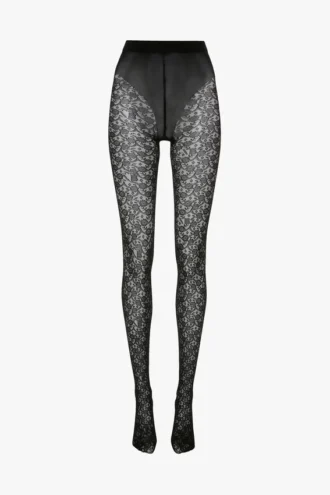 Collant in pizzo con monogramma in nero