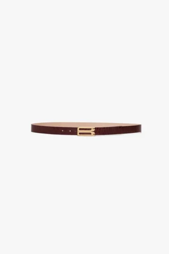 Cintura Dorian in pelle di vitello goffrata coccodrillo bordeaux