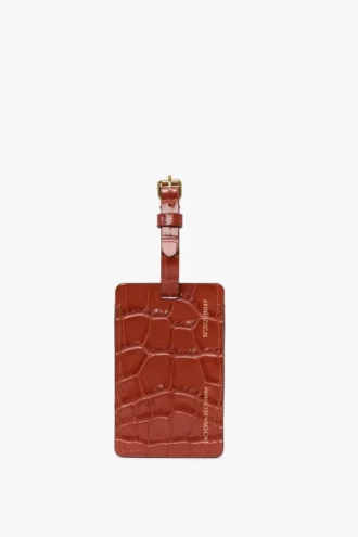 Etichetta per bagaglio in pelle goffrata coccodrillo rosso mattone
