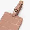 Etichetta per bagaglio in pelle goffrata effetto coccodrillo rosa cipria Etichetta per bagaglio in pelle goffrata effetto coccodrillo rosa cipria