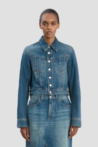 Giacca in denim con lavaggio blu medio