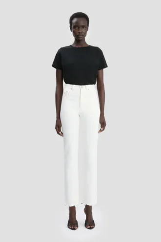 Jeans slim a vita alta in bianco slavato