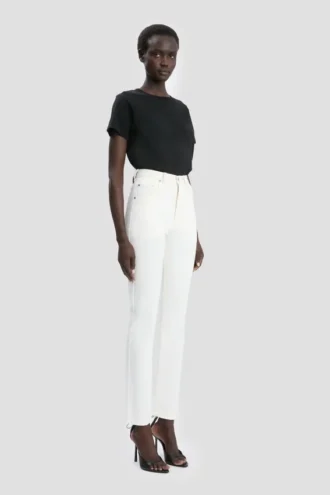 Jeans slim a vita alta in bianco slavato