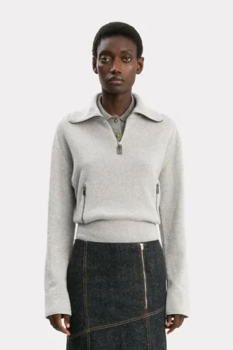 Maglione Milano con mezza zip in grigio melange