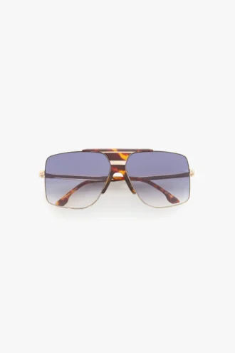 Montatura oversize in metallo e acetato color oro havana