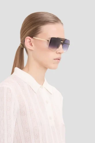 Montatura oversize in metallo e acetato color oro havana