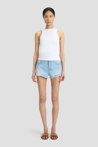 Pantaloncini effetto consumato in lavaggio azzurro