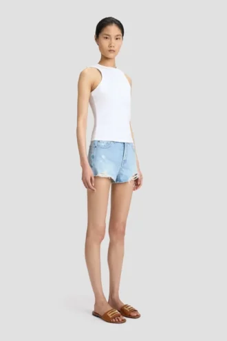 Pantaloncini effetto consumato in lavaggio azzurro