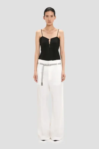 Pantaloni a gamba dritta con risvolto in bianco sporco