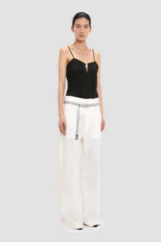 Pantaloni a gamba dritta con risvolto in bianco sporco