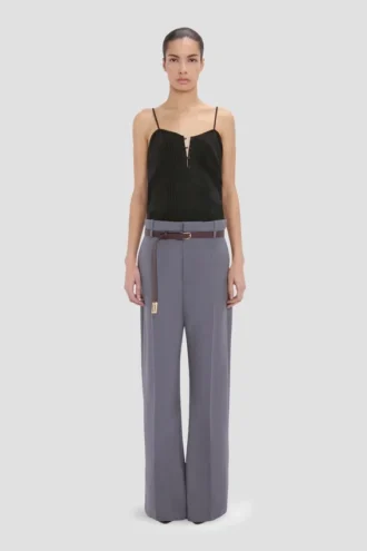 Pantaloni a gamba dritta con risvolto in color flint