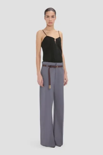 Pantaloni a gamba dritta con risvolto in color flint