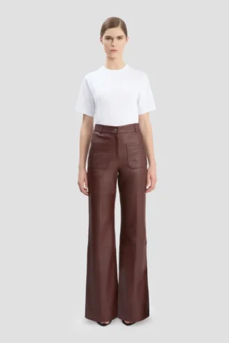 Pantaloni Alina in pelle bordeaux