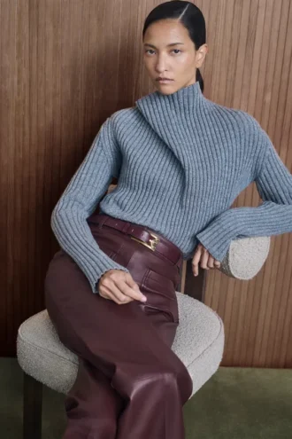 Pantaloni Alina in pelle bordeaux