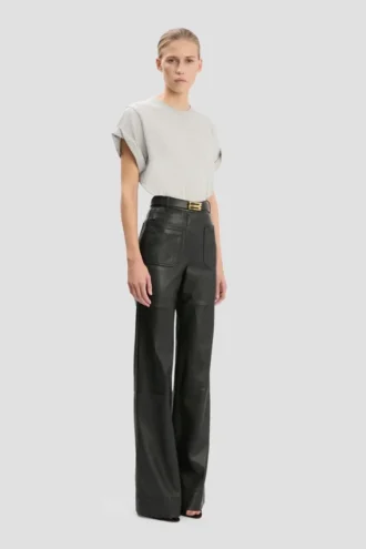 Pantaloni Alina in pelle nera
