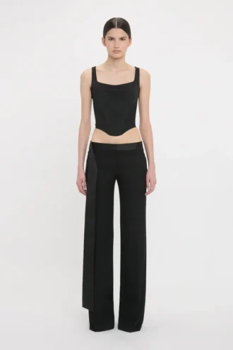 Pantaloni con cintura in raso nero